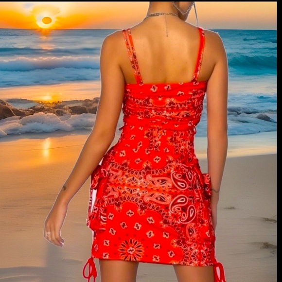 Cashew Drawstring Ruched Side Crop Top & Ruched Drawstring Side Pocket Skirt Set - Picture 2 of 10